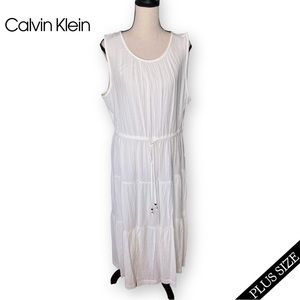 Calvin Klein Tiered Sleeveless Maxi Beach Dress White Size 14